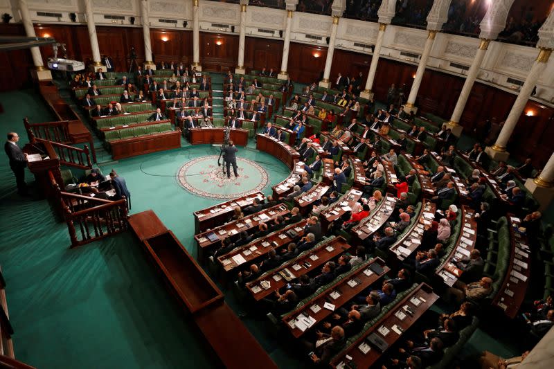 FILE PHOTO: Tunisia's prime minister designate Elyes Fakhfakh speaks at the Assembly of People's Representatives in Tunis