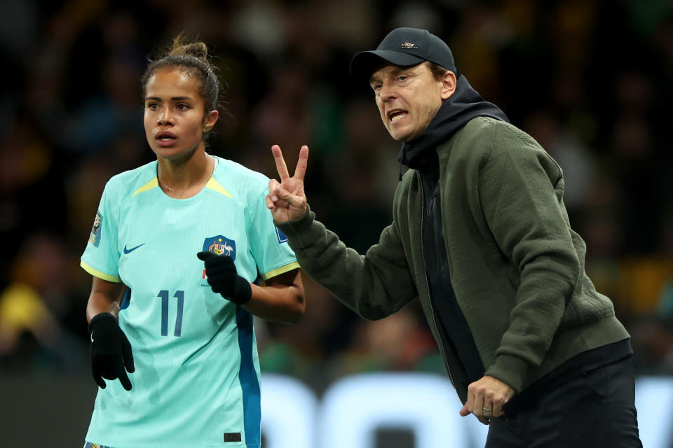 Mary Fowler and Tony Gustavsson react during a game.