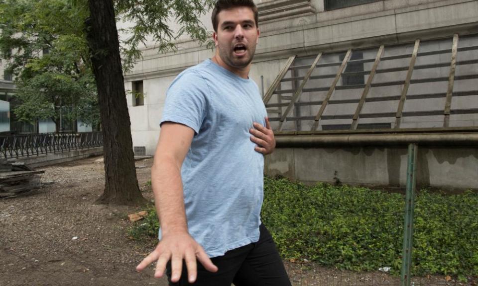 Billy McFarland leaves federal court after his arraignment in New York on charges of scheming to defraud investors in his company, Fyre Media.