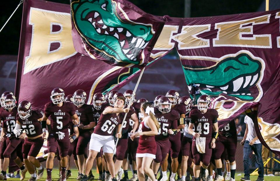 The Gators take the field to start the Baker Northview football game Thursday night at Baker.