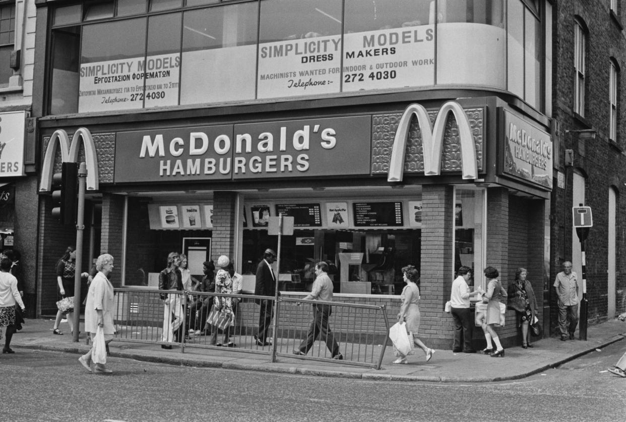 Front Exterior of McDonald's, London, England, 1976, on Corner of a Street