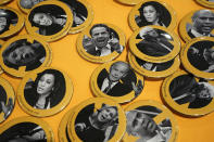 <p>Buttons of possible 2020 presidential contenders, including Sen. Bernie Sanders (I-VT), Sen. Elizabeth Warren (D-MA), Sen. Cory Booker (D-NJ), Sen. Kirsten Gillibrand (D-NY), Sen. Kamala Harris (D-CA), New York State Gov. Chris Cuomo and former Vice President Joseph Biden, are seen during CPAC 2018, Feb. 22, 2018 in National Harbor, Md. (Photo: Alex Wong/Getty Images) </p>