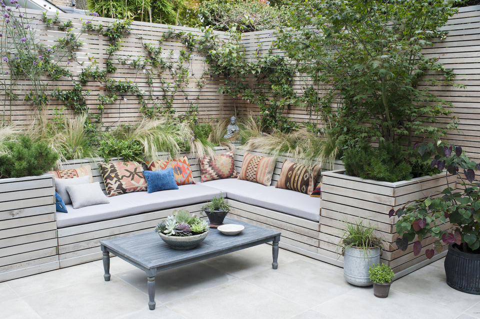 modern outdoor furniture ideas with built in garden seating