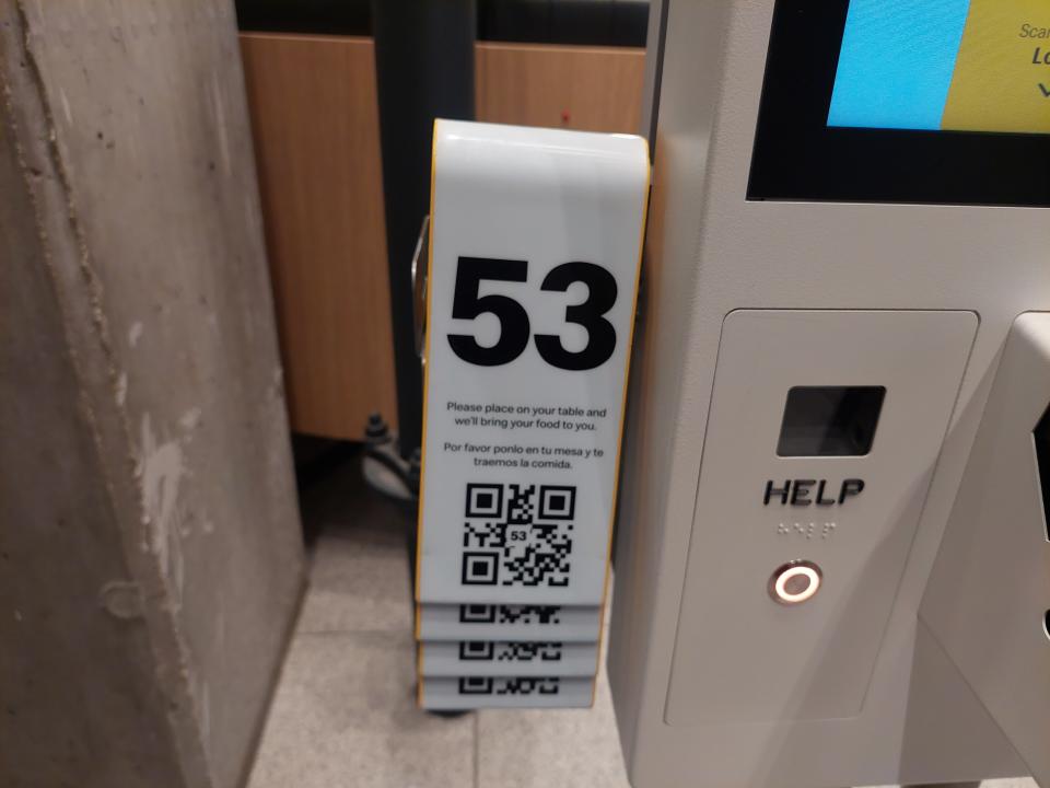 A sign with a table number at the McDonald's global kitchen in Chicago