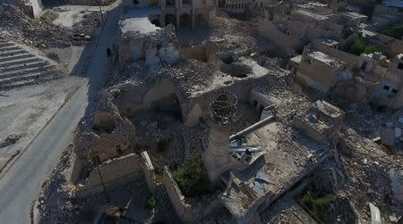 A still image from video taken October 12, 2016 of a general view of the bomb-damaged Old City area of Aleppo, Syria. REUTERS/via Reuters TV