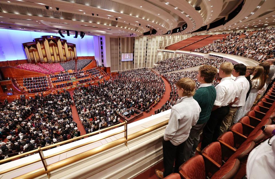 Attendees sing during the 193rd Semiannual General Conference of The Church of Jesus Christ of Latter-day Saints at the Conference Center in Salt Lake City on Sunday, Oct. 1, 2023. | Jeffrey D. Allred, Deseret News