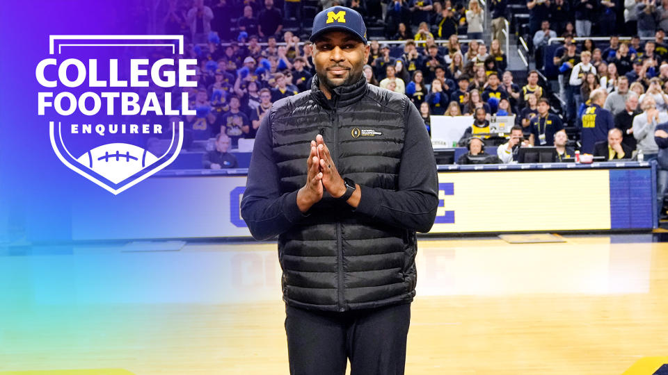 New Michigan head coach Sherrone Moore at the Michigan-Iowa basketball game
(AP Photo/Carlos Osorio)