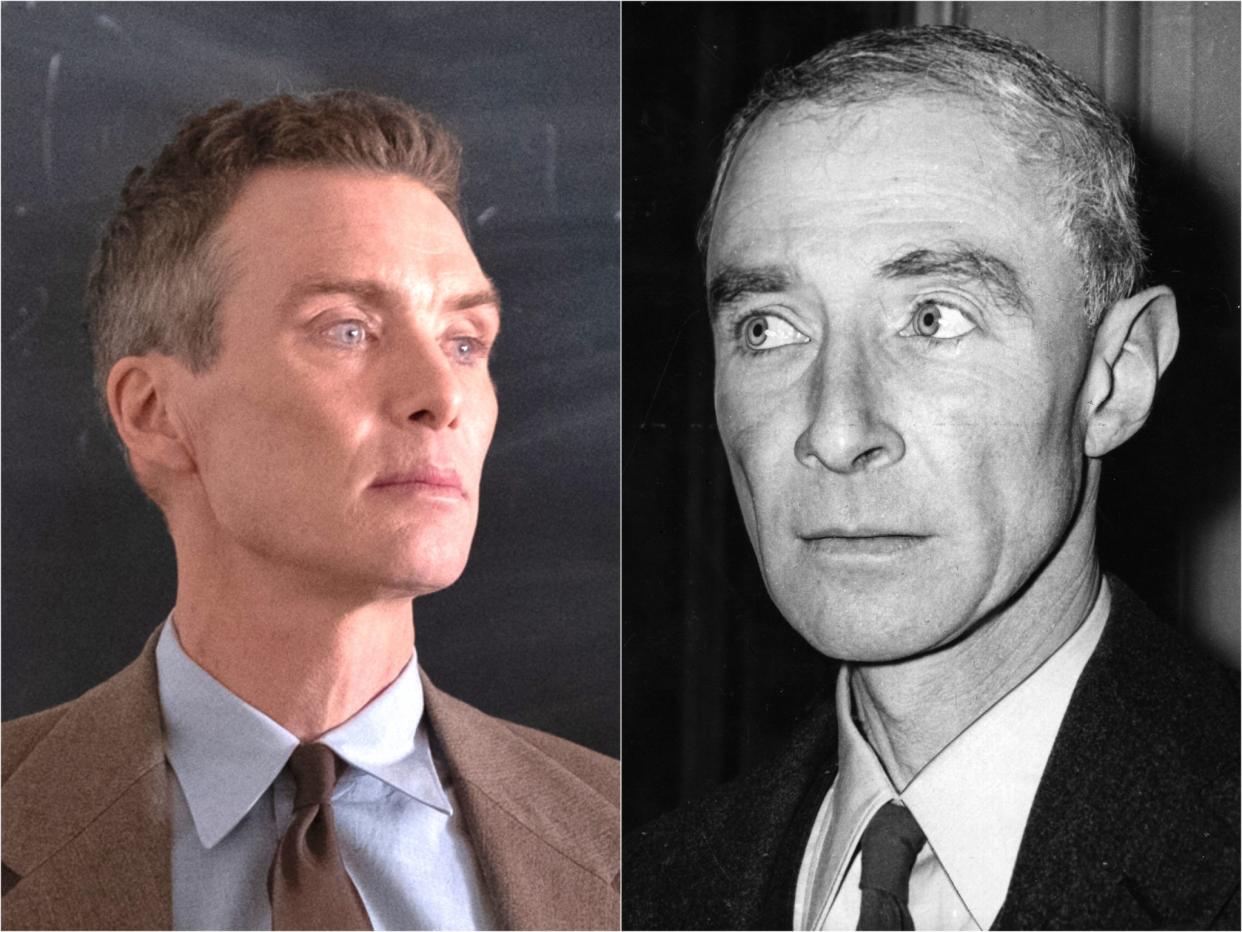 Cillian Murphy in ‘Oppenheimer’ (left) and J Robert Oppenheimer (Universal Pictures/Getty Images)