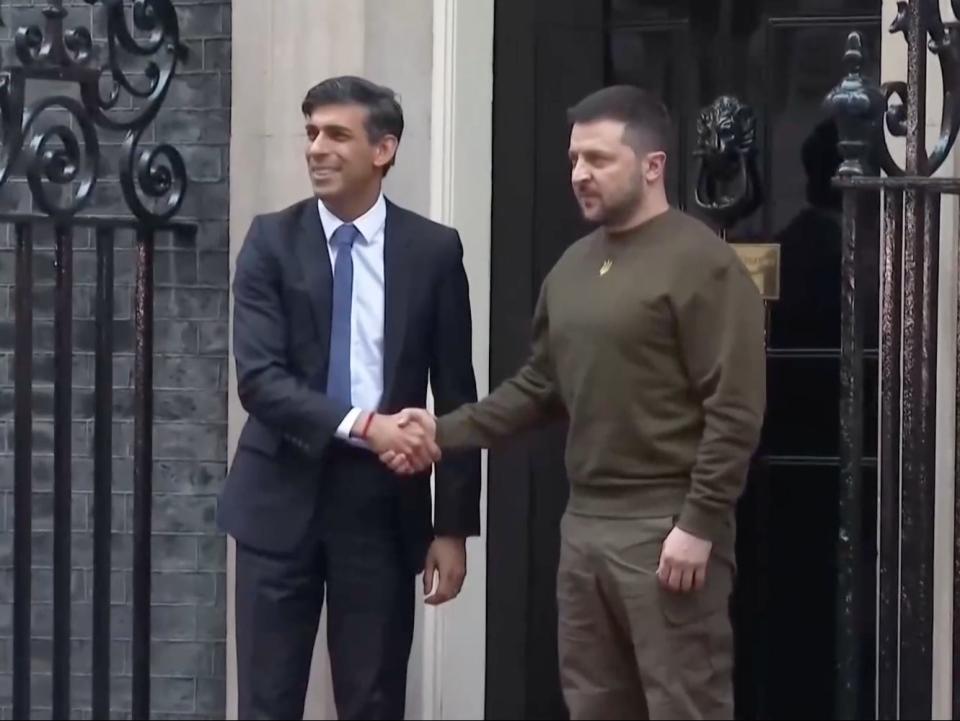 Prime minister and president shake hands on No 10 steps (Reuters)