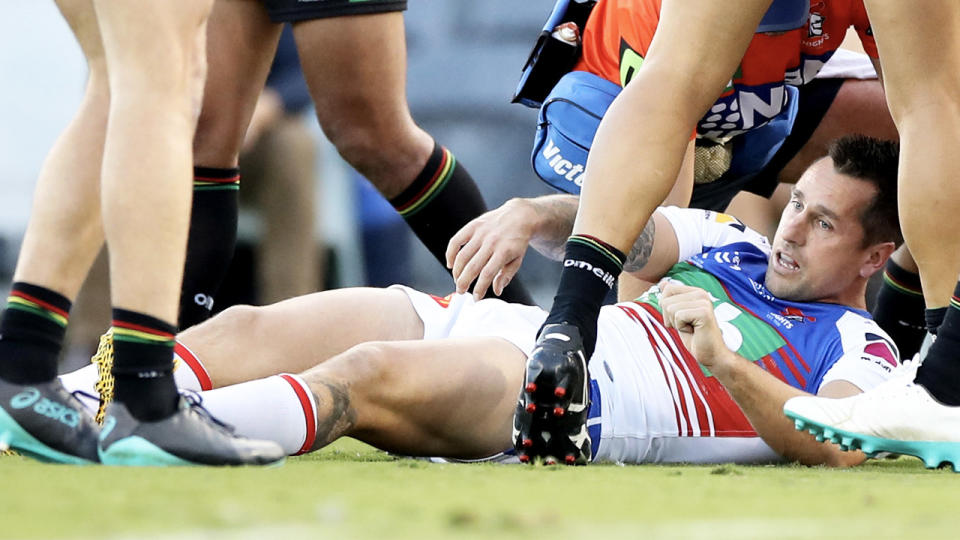 Mitchell Pearce was knocked out after a collision against Penrith. (Getty Images)