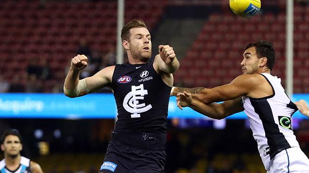 Docherty was immense for Carlton with 30 disposals and eight marks.