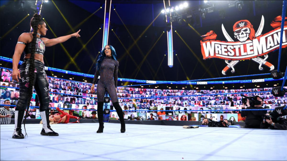 Bianca Belair and Sasha Banks during an episode of Smackdown. (Photo courtesy of WWE)