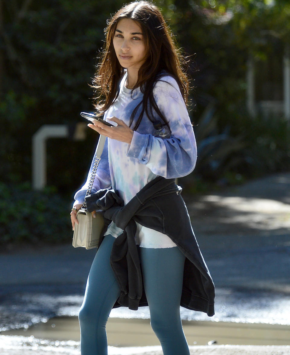 <p>Chantel Jeffries leaves her personal trainer wearing a tie dye sweater and leggings on Tuesday in L.A.</p>