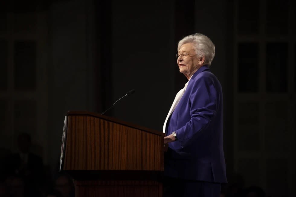 Alabama Gov. Kay Ivey delivers the State of the State address at the state Capitol, Feb. 6, 2024, in Montgomery, Ala. (The Montgomery Advertiser via AP, File)