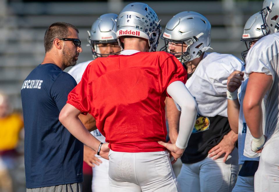 The Reitz Panthers scrimmage with the Mater Dei Wildcats at the Reitz Bowl in Evansville, Ind., Friday, Aug. 11, 2023.