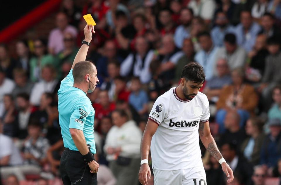 Lucas Paqueta booked late on at Bournemouth (Getty Images)