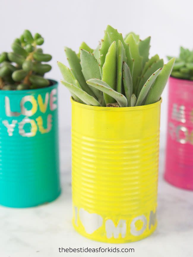 tin can planters mothers day crafts from kids