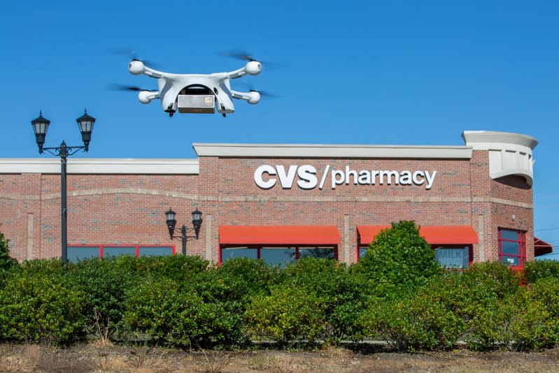 A UPS Flight Forward drone takes off during the first residential delivery of prescription medication for CVS in Cary