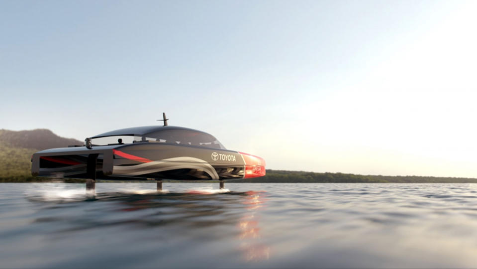 The hydrofoils lift the chase boat up and out of the water for less resistance. - Credit: Emirates Team New Zealand