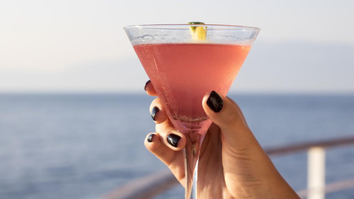 martini cocktail on the deck of the cruise ship