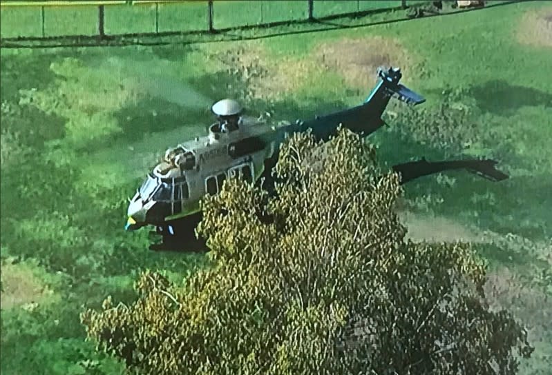 LASD SEB helicopter is pictured after shooting at Saugus High School in Santa Clarita, California