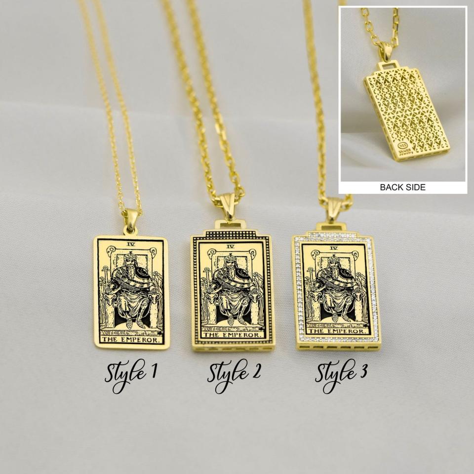 <p><a href="https://go.redirectingat.com?id=74968X1596630&url=https%3A%2F%2Fwww.etsy.com%2Flisting%2F977710041%2Ftarot-pendant-the-emperor-tarot-card&sref=https%3A%2F%2Fwww.cosmopolitan.com%2Flifestyle%2Fa60619931%2Fthe-emperor-tarot-card-meaning%2F" rel="nofollow noopener" target="_blank" data-ylk="slk:Shop Now;elm:context_link;itc:0;sec:content-canvas" class="link ">Shop Now</a></p><p>The Emperor Tarot Card Necklace</p><p>etsy.com</p><p>$33.60</p>