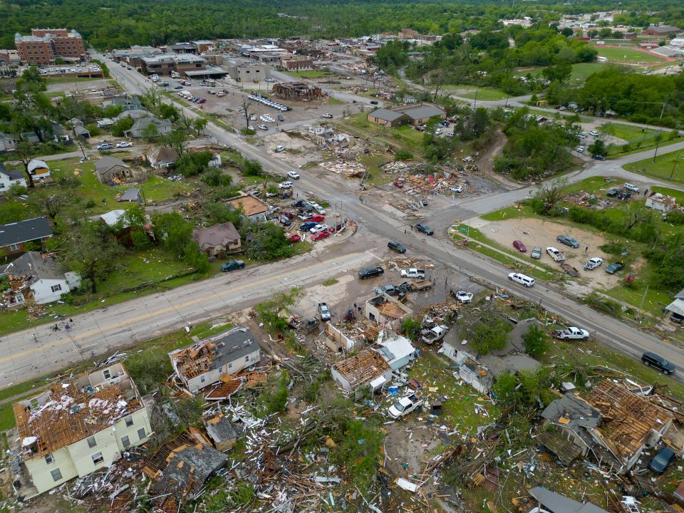 Tornado damage is seen in Sulphur, Oklahoma, on April 28, 2024.