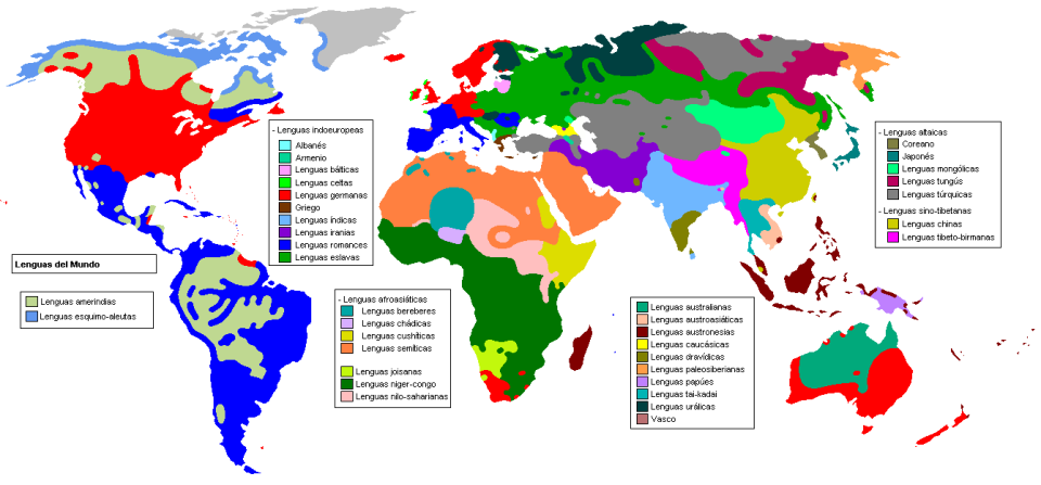 Mapa de familias linguisticas en el mundo. (Crédito imagen: Wikipedia).