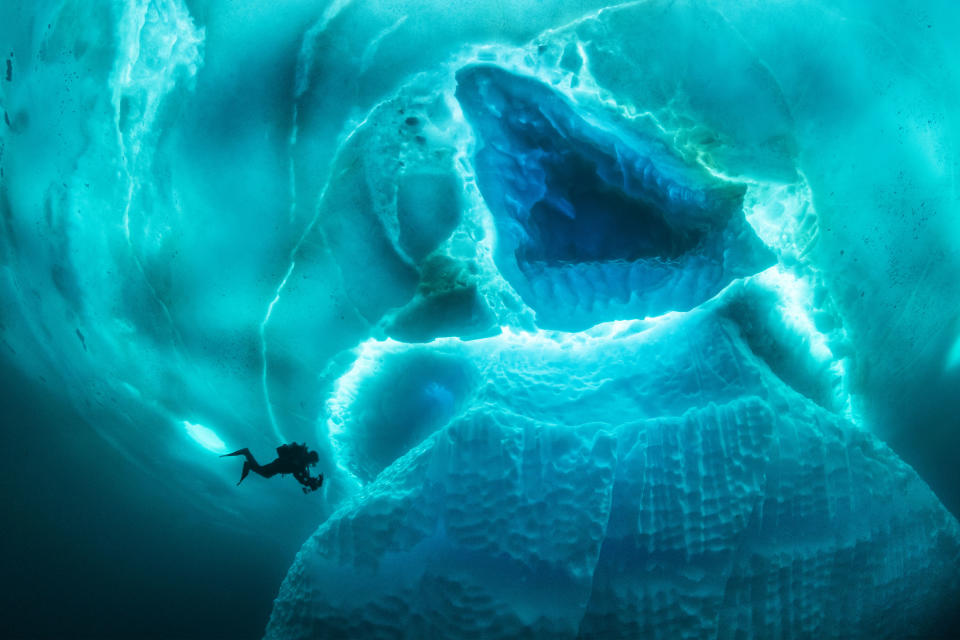 Unas fotos impresionantes muestran cómo es bucear bajo un iceberg gigante