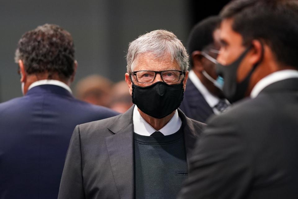 Billionaire Microsoft cofounder Bill Gates attends the World Leaders' Summit "Accelerating Clean Technology Innovation and Deployment" session on day three of COP26 on November 02, 2021 in Glasgow, Scotland. COP26 is the 2021 climate summit in Glasgow.