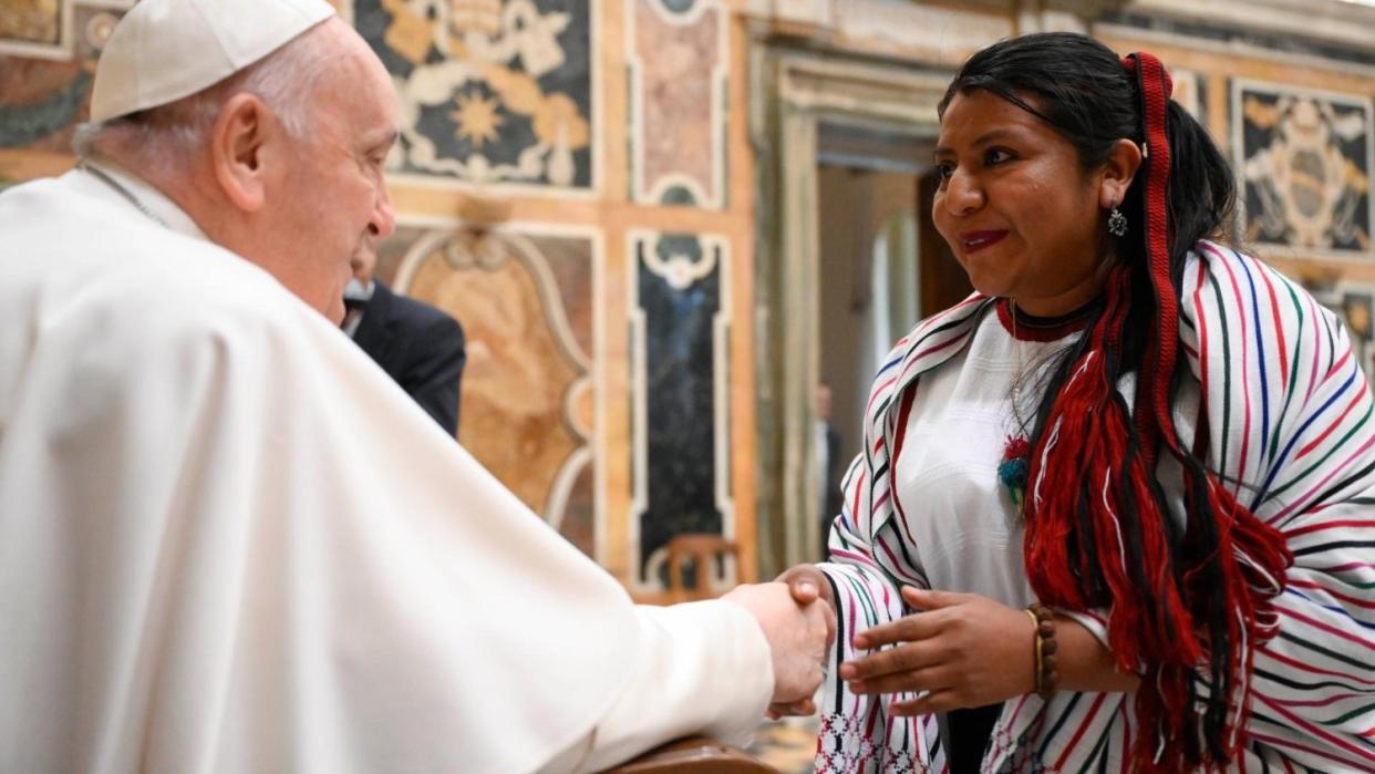 Pope Francis meets participants in the workshop on Indigenous knowledge at the Vatican on March 14, 2024. (Photo/Vatican Media)