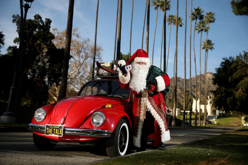 GARDENA, CA - DECEMBER 19: Stephen Paul Fackrell (cq), 58, of Gardena, at Brand Park on Monday, Dec. 19, 2022 in Gardena, CA. Fackrell is a set decorator, currently at "The Talk" who, when he was younger, worked as a Nordstrom Santa for 16 years and still suits up each Christmas for various fundraisers or private parties-he recently was Will Ferrell's Santa for a voter registration fundraiser. (Gary Coronado / Los Angeles Times)