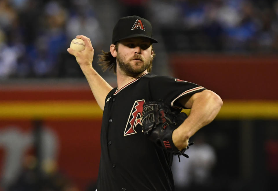 PHOENIX, ARIZONA - JUNE 19: Matt Peacock #47 of the Arizona Diamondbacks delivers a first inning pitch against the Los Angeles Dodgers at Chase Field on June 19, 2021 in Phoenix, Arizona. (Photo by Norm Hall/Getty Images)