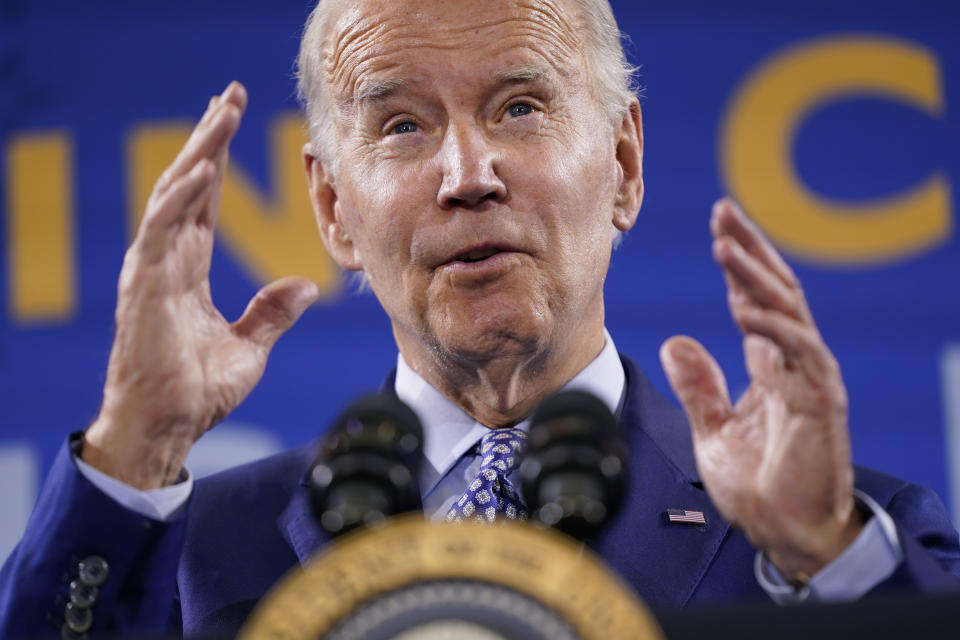 FILE - President Joe Biden speaks about his student debt relief plan at Central New Mexico Community College, Nov. 3, 2022, in Albuquerque, N.M. (AP Photo/Patrick Semansky, File)