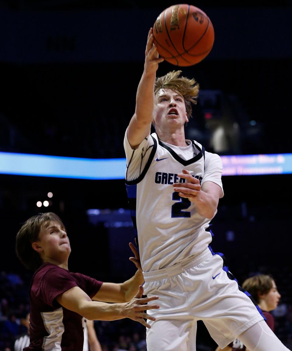 Greenwood's Collin Clark puts up a shot during the Blue Jays' game vs. Strafford during Blue and Gold tournament action at Great Southern Bank Arena in Springfield on December 27, 2022.