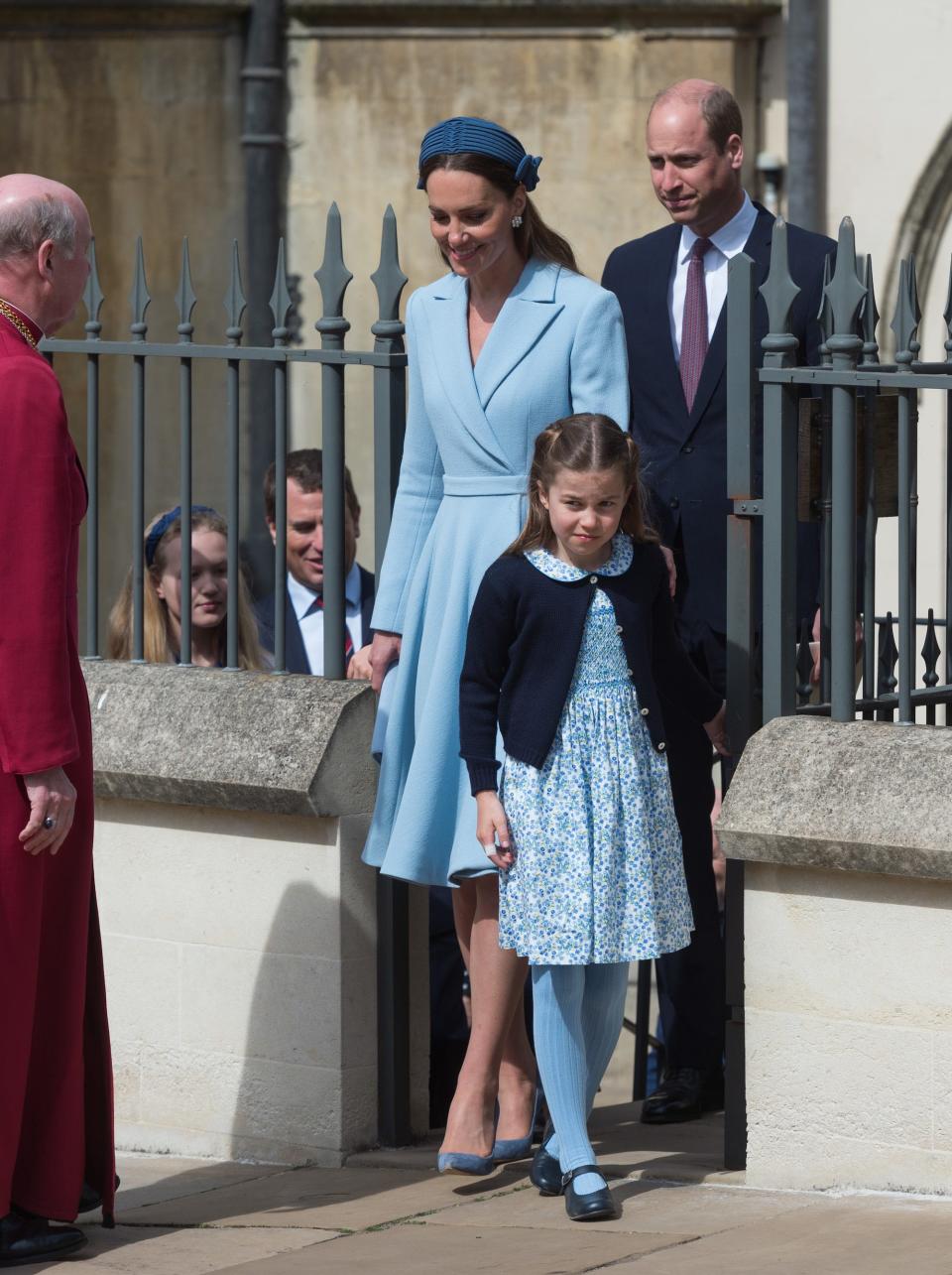 Kate Middleton and Princess Charlotte attend the traditional Easter Sunday Church service at St Georges Chapel on April 17, 2022.