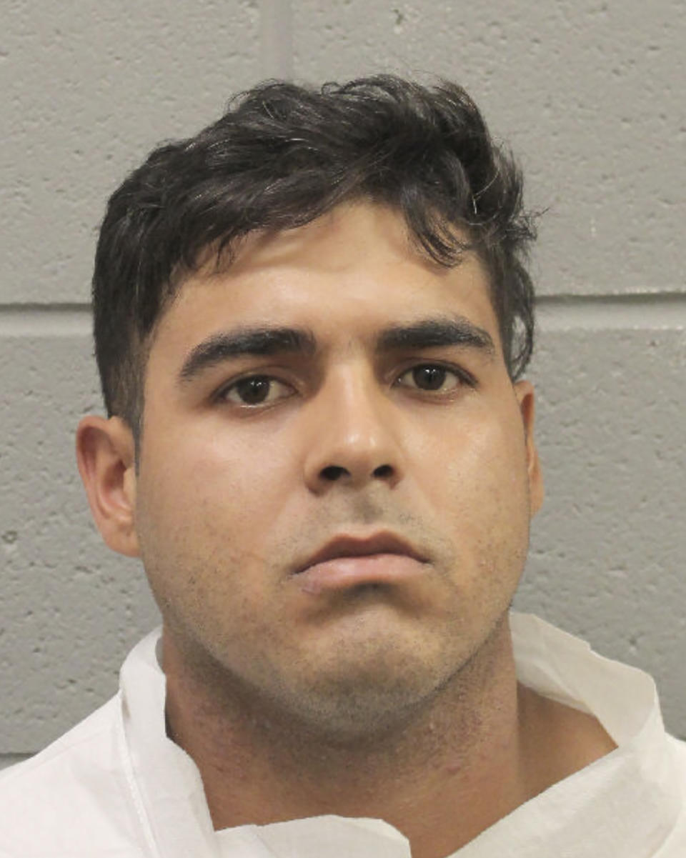 This booking photo provided by the Houston Police Department shows Johan Jose Martinez-Rangel. Prosecutors filed capital murder charges Friday, June 21, 2024, against two men, Martinez Rangel and Franklin Pena, who are suspected of killing a 12-year-old Houston girl whose body was found in a creek after she disappeared during a walk to a convenience store. (Houston Police Department via AP)