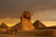 <p>The Sphinx is a <a href="https://www.history.com/topics/ancient-egypt/the-sphinx" rel="nofollow noopener" target="_blank" data-ylk="slk:mythical figure;elm:context_link;itc:0;sec:content-canvas" class="link ">mythical figure</a> that serves as a spiritual guardian, hence why a large Sphinx monument was built at the site of the Great Pyramids, as per the request of Pharaoh Khafre.</p>