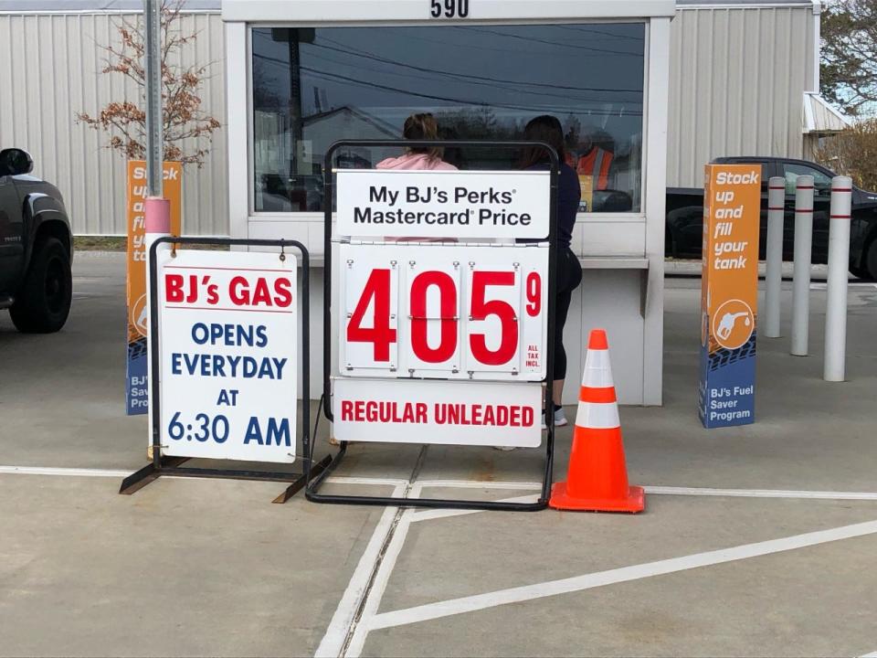 Gas is more than $4/gallon throughout the Cape, including at BJ's Wholesale on Attucks Lane in Hyannis on March 23, 2022.