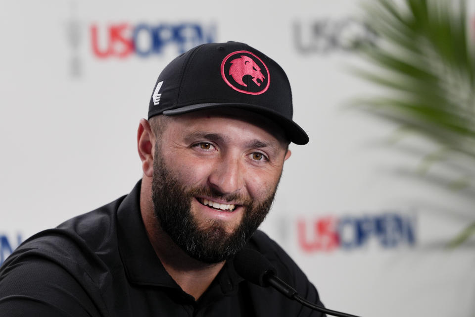 Jon Rahm, of Spain, speaks during a news conference at the U.S. Open golf tournament Tuesday, June 11, 2024, in Pinehurst, N.C. (AP Photo/Matt York)