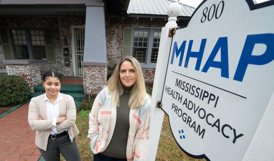 Khaylah Scott, from left, program manager with the Mississippi Health Advocacy Program, and Blair Ewing, project coordinator for Care 4 Mississippi coalition, an affiliate of MHAP in Jackson, are dealing with Medicaid in its present form and advocating for Medicaid expansion, respectively.
