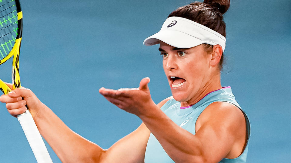 Australian Open finalist Jennifer Brady (pictured) frustrated against Naomi Osaka.