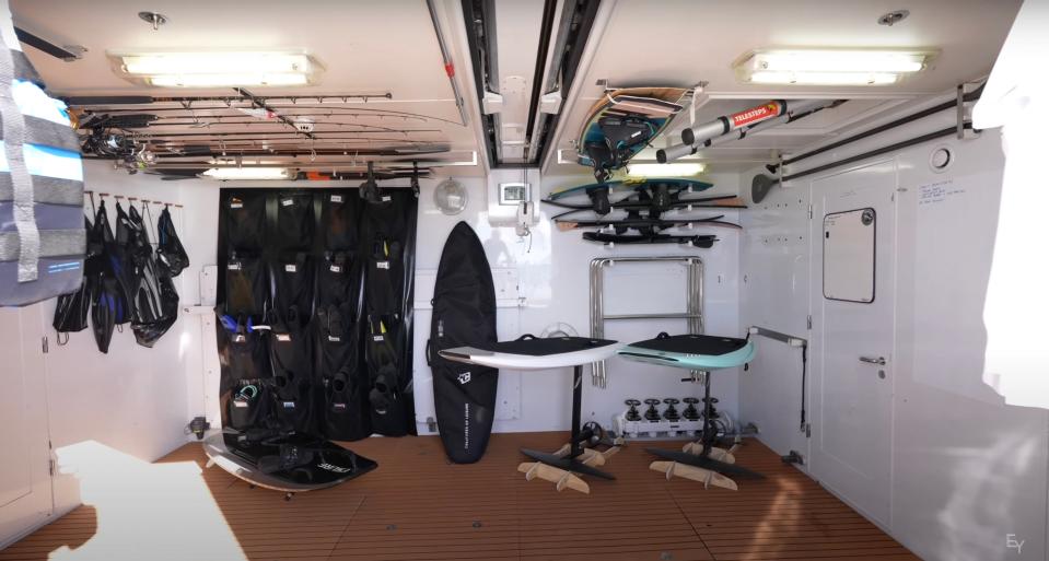 The garage where watersports equipment is kept