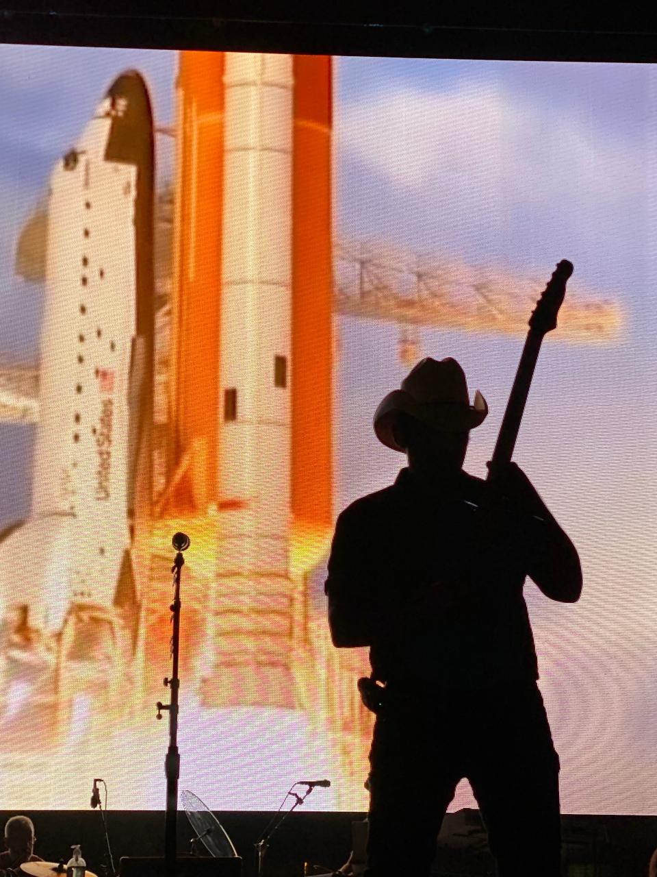 Brad Paisley performed at the 2021 Concert for Legends in Canton amid a video backdrop of the Space Shuttle. Paisley headlined the concert at Tom Benson Hall of Fame Stadium.