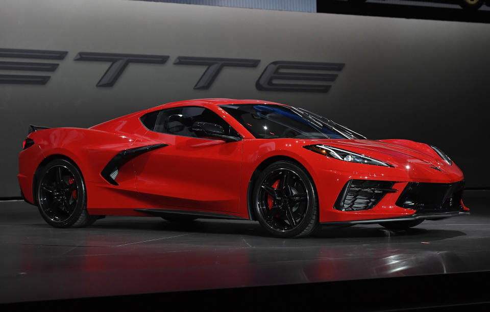 TUSTIN, CA - JULY 18: The 2020 mid-engine C8 Corvette Stingray by General Motors is unveiled during a news conference on July 18, 2019 in Tustin, California. (Photo by Kevork Djansezian/Getty Images)