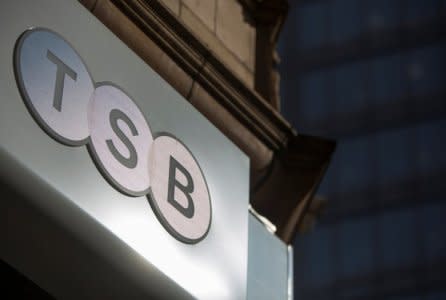 FILE PHOTO: A sign is displayed outside a branch of the TSB bank in central London March 12, 2015. REUTERS/Neil Hall/File Photo