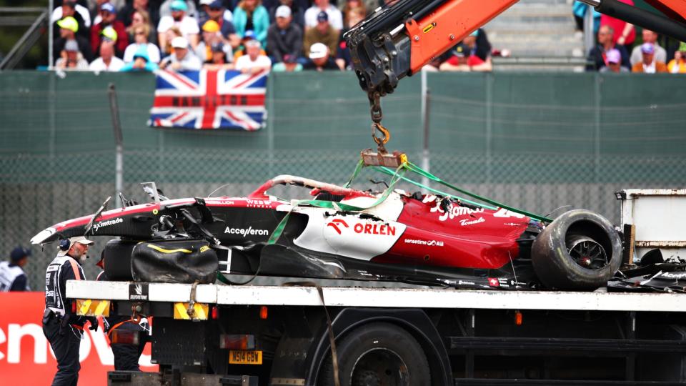 British Grand Prix wreck Zhou Guanyu car.