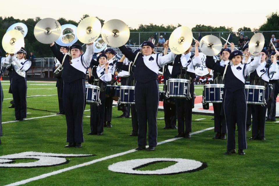 The Granville High School Marching Band performs during the football team's win against Johnstown Friday, Sept. 1. The district received the best scores in Licking County on the recently released state report cards.