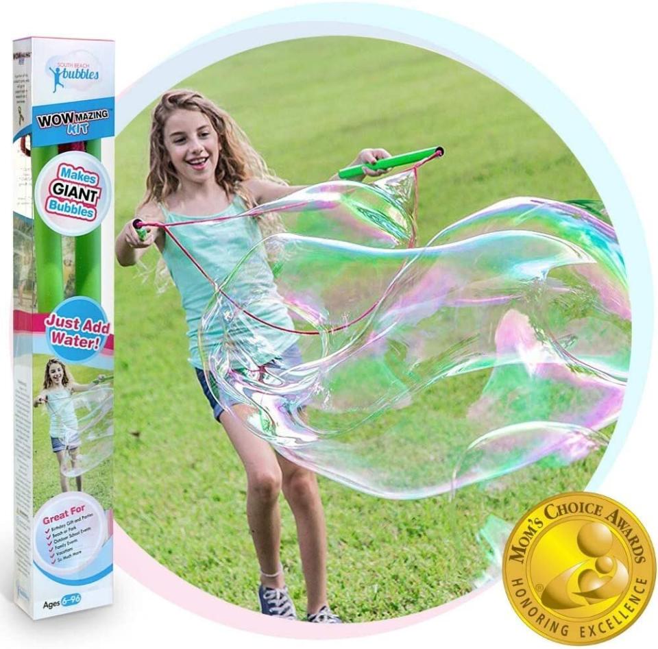 Find this <a href="https://amzn.to/2O0wEB4" target="_blank" rel="noopener noreferrer">WOWMAZING Giant Bubble Wands Kit</a> for $15 on <a href="https://amzn.to/2O0wEB4" target="_blank" rel="noopener noreferrer">Amazon</a>.