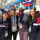 <p>SNL comedian Leslie Jones and members of the U.S. women’s hockey team. (Photo via Instagram/hilaryknight) </p>